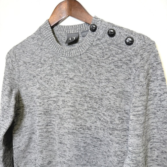 Armani Exchange Other - Armani Exchange Mens Gray Marl Button Shoulder Chevron Knit Sweater Small